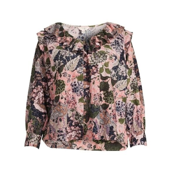 WOMEN'S PLUS RUFFLED Button Front Top Blousr Shirt Size 1X - Picture 1 of 6